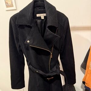 Kenneth Cole New York Black Trench Coat Asymmetrical Design